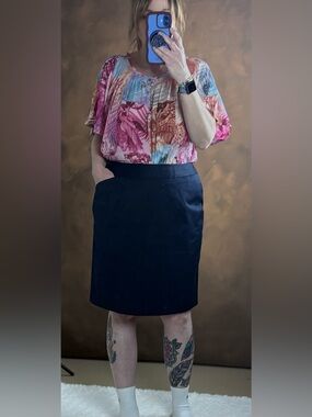 Talbots Navy Pencil Skirt with Side Pockets